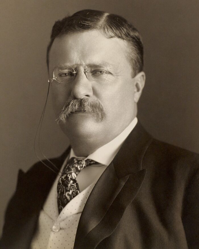 A sepia-toned portrait of Theodore Roosevelt, a prominent figure often subject to historical myths.