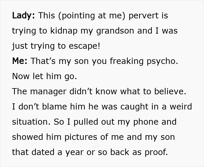 A manager confused after an old Karen falsely accuses a man of trying to kidnap his own stepson. A manager confused after an old Karen falsely accuses a man of trying to kidnap his own stepson.