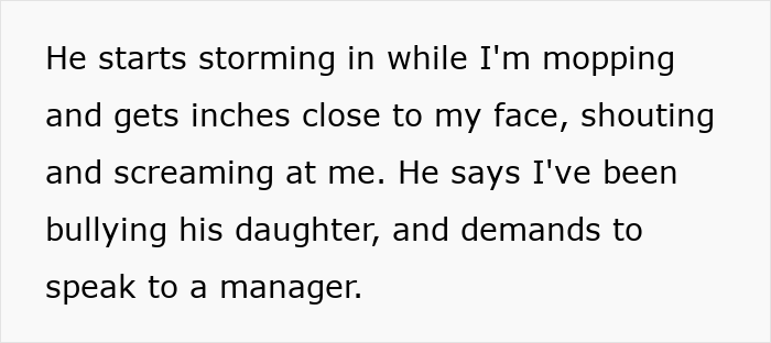 A 17YO slacks off at work and tells dad to ambush 19YO colleague over made-up bullying claims. The dad ambushes the 19YO colleague. A 17YO slacks off at work and tells dad to ambush 19YO colleague over made-up bullying claims. The dad ambushes the 19YO colleague.