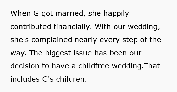 Text explaining a childfree wedding decision, sparking a family feud. MIL complains about not allowing kids. Text explaining a childfree wedding decision, sparking a family feud. MIL complains about not allowing kids.