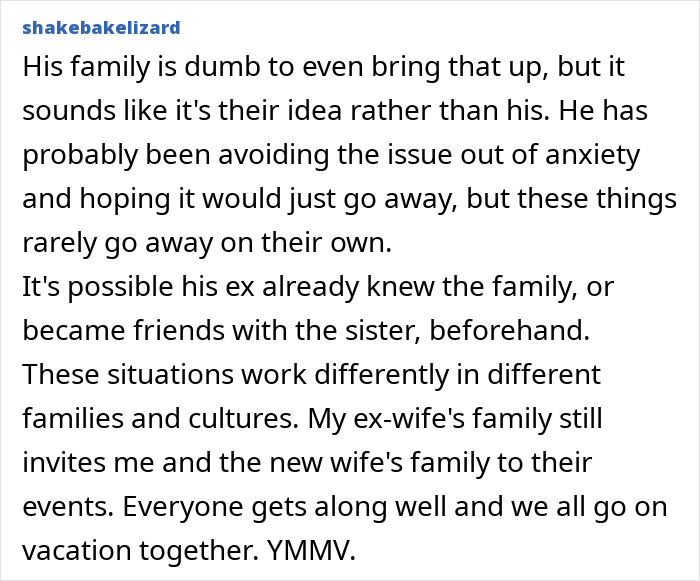 Screenshot of a comment reflecting on the son's family revealing his backup plan, causing the woman to rethink her engagement.