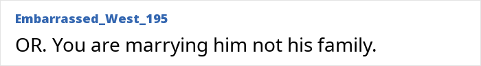 Screenshot of a comment advising the woman to focus on marrying the son, not his family, regarding the backup plan reveal.