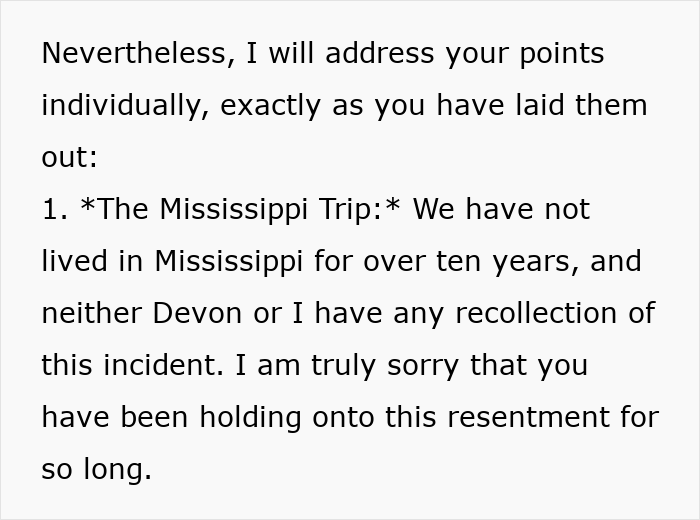 A parent addressing Mom's points regarding a long-past Mississippi trip and finder's fee. A parent addressing Mom's points regarding a long-past Mississippi trip and finder's fee.