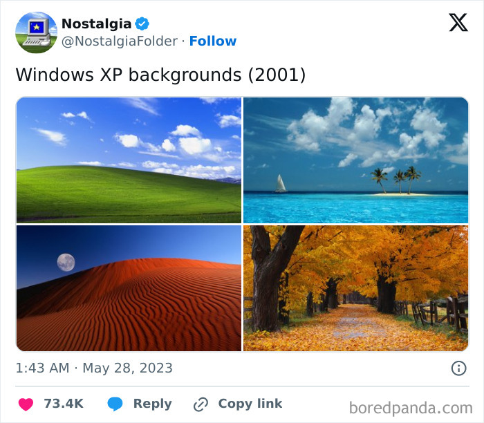 Four classic Windows XP backgrounds, images from the nostalgia folder that might make you remember things.