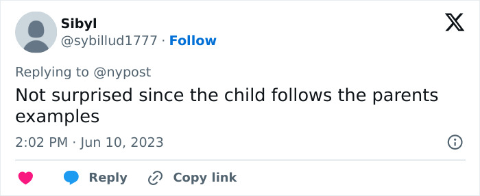 A social media comment expresses no surprise about the TV actor's daughter joining an adult website. A social media comment expresses no surprise about the TV actor's daughter joining an adult website.