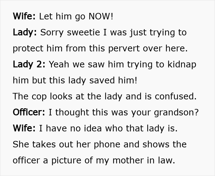 An Old Karen tries to convince shoppers and manager a man was trying to kidnap his own stepson. An Old Karen tries to convince shoppers and manager a man was trying to kidnap his own stepson.