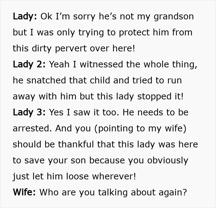 Old Karen tries to convince shoppers and manager a man was trying to kidnap his own stepson. Old Karen tries to convince shoppers and manager a man was trying to kidnap his own stepson.
