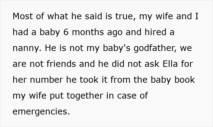Text explaining the friend's nanny story, detailing the creepy post and its implications.