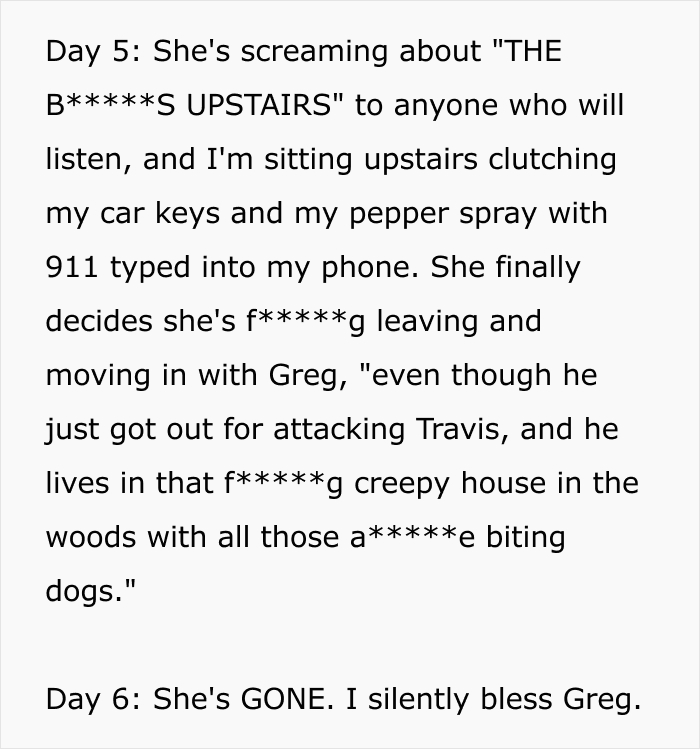 A woman deals with her nightmare neighbor who is screaming downstairs, while she clutches car keys and pepper spray.