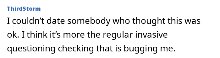 A comment about a woman tracking her son's location, stating it's not okay and finds the invasive questioning bothersome.