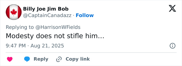 A tweet about Trump's modesty, highlighting his White House behavior and habits. A tweet about Trump's modesty, highlighting his White House behavior and habits.
