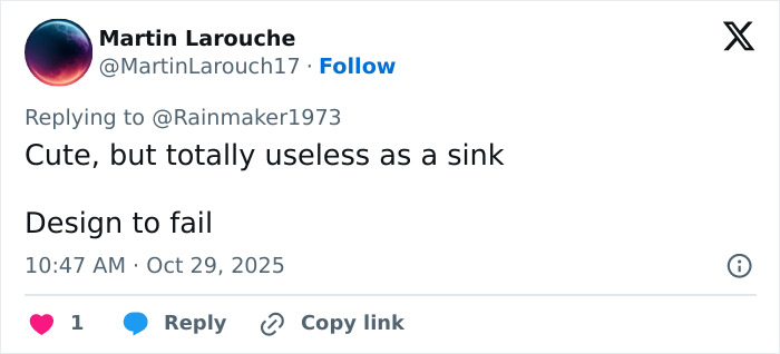 Social media comment on questionable renovations that devalued homes, stating the design is useless. Social media comment on questionable renovations that devalued homes, stating the design is useless.