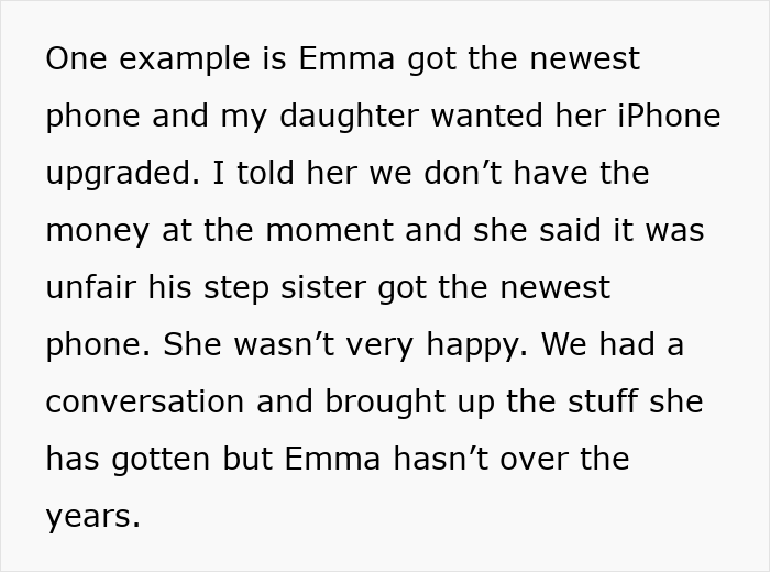 Text about Emma getting a new phone, making her stepsister jealous of the designer purse. Text about Emma getting a new phone, making her stepsister jealous of the designer purse.