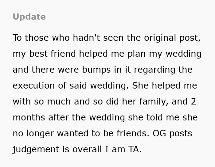 Entitled Bestie Helps With Wedding Planning, Cuts Woman Off Because She Rejected Most Of Her Ideas Entitled Bestie Helps With Wedding Planning, Cuts Woman Off Because She Rejected Most Of Her Ideas