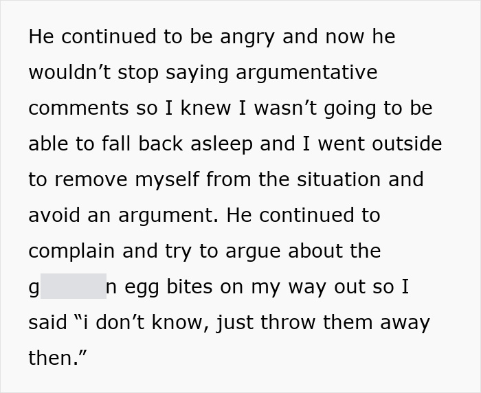 A true crime story waiting to happen: Text of a woman telling her boyfriend to throw away egg bites.