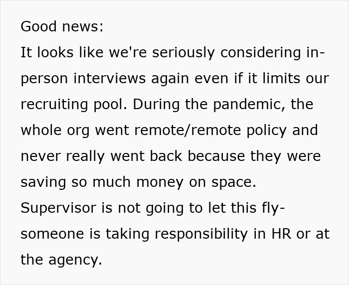 Text: Good news, considering in-person interviews again for software engineer hiring.