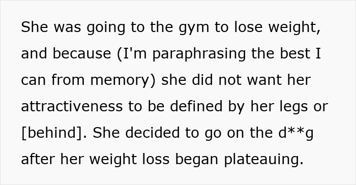 Text explaining a woman's journey to lose weight for the perfect body, eventually considering medication for weight loss.