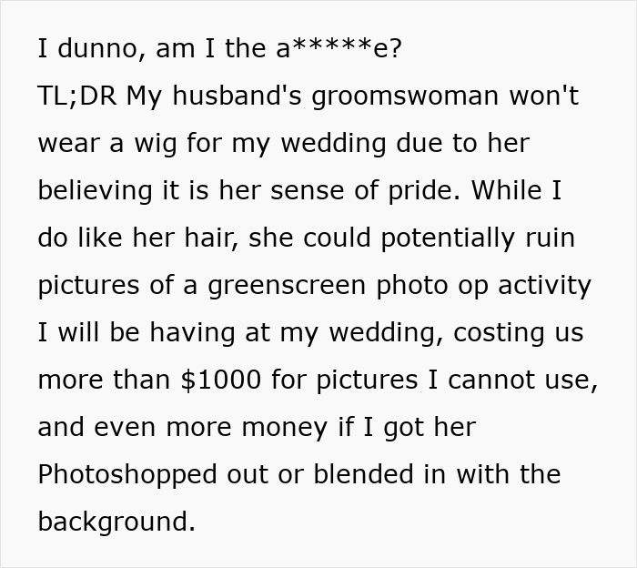 A white background with black text describing a woman's scary fixation over a groom and an unsettling turn.