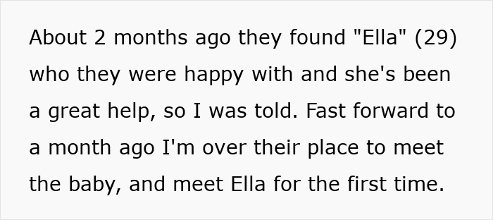 Screenshot of an online post describing meeting the nanny for the first time, continuing the story of pursuing friend's nanny.
