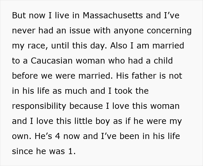 Screenshot of text about the man's marriage and his love for his stepson, after a Karen tries to kidnap him. Screenshot of text about the man's marriage and his love for his stepson, after a Karen tries to kidnap him.