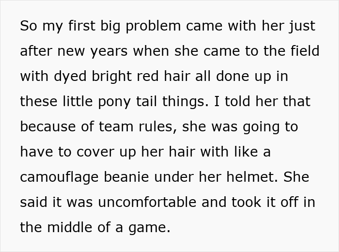 Airsoft leader describes confrontation with woman over her bright red hair violating team dress code rules. Airsoft leader describes confrontation with woman over her bright red hair violating team dress code rules.