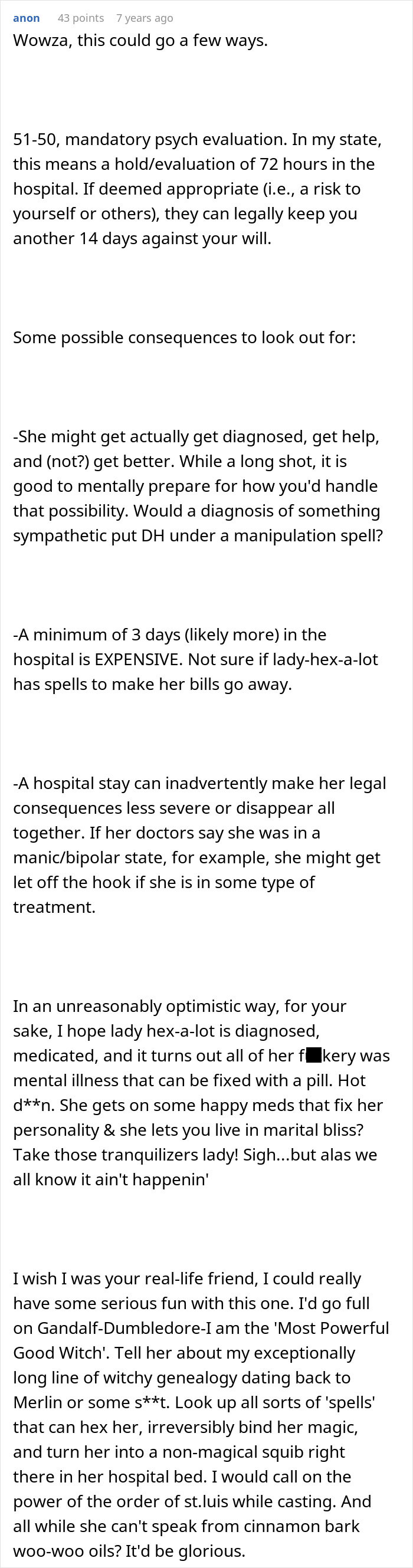 A detailed comment on the potential legal and medical consequences for the crazy MIL's witching around and potion attempt.