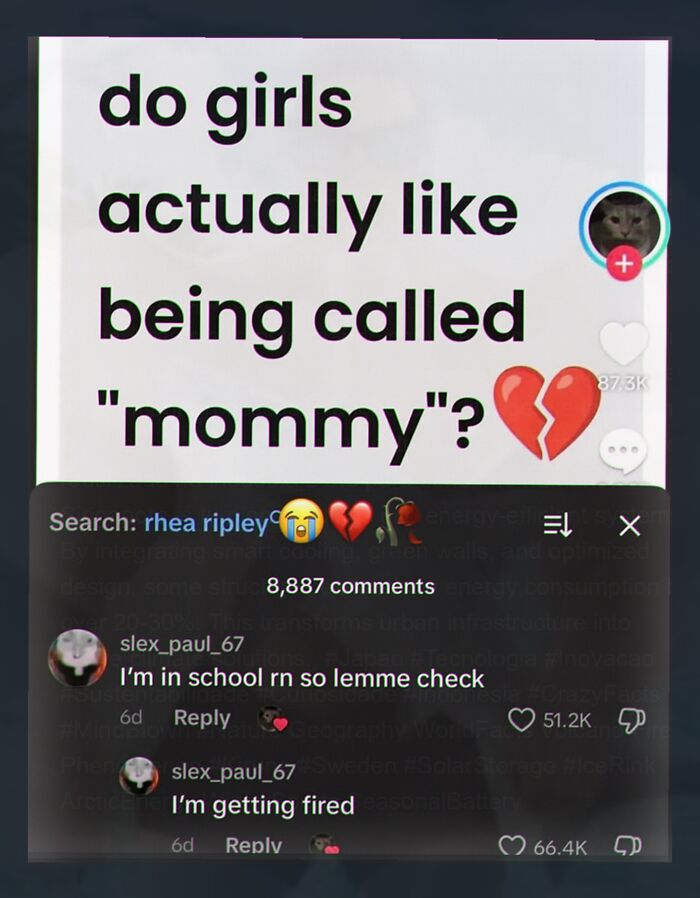 A screenshot of a social media post asking 'do girls actually like being called mommy?' with a humorous comment below. This image is a weird meme.