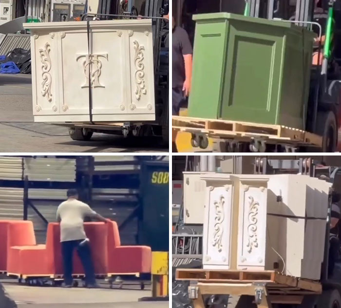 Photos leaked from Taylor Swift and Travis Kelce's wedding showing furniture and decor being moved by forklifts.