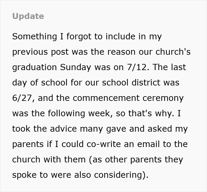 Church Enforces Homeschooling Ideology, 18YO Upset That They Cancel Their Own Graduation Tradition Church Enforces Homeschooling Ideology, 18YO Upset That They Cancel Their Own Graduation Tradition