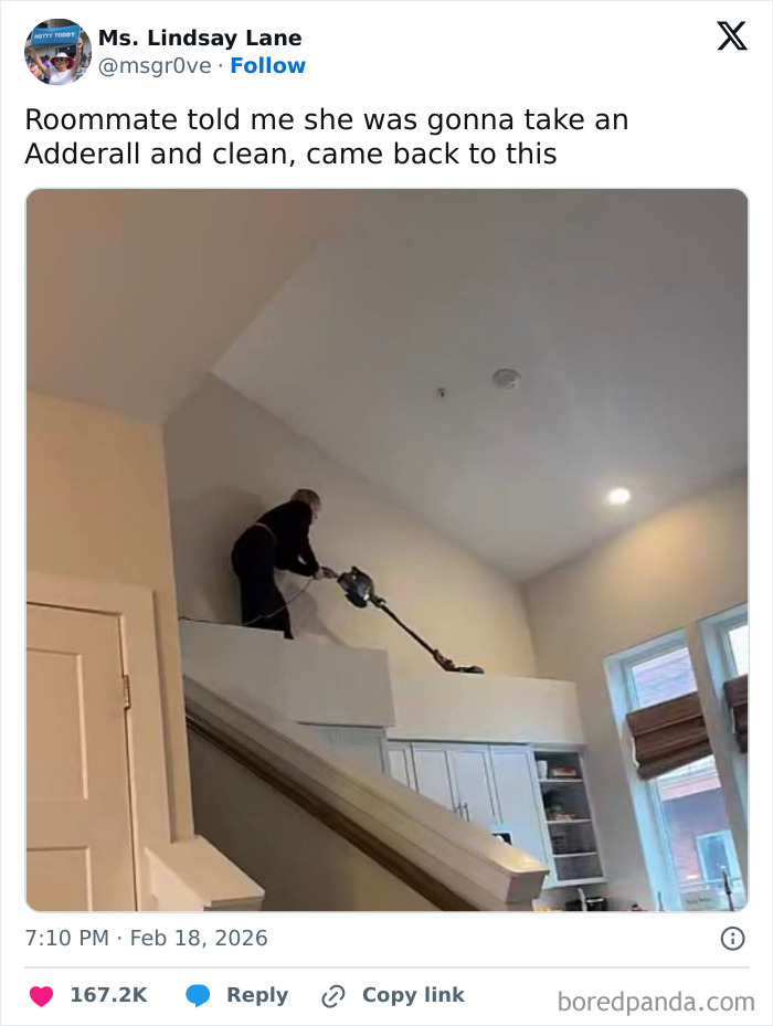 A hilarious meme depicts a person dangerously vacuuming a high wall, showcasing unprepared roasts.