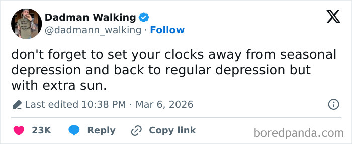 A funny post about setting clocks from seasonal to regular depression, a humorous reality of being an adult.