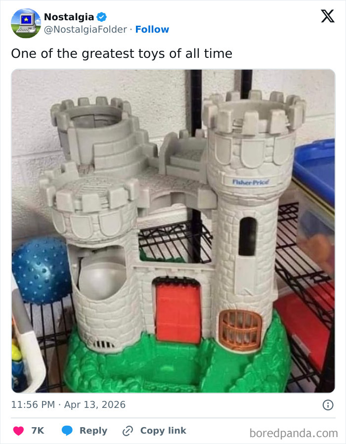 A classic Fisher-Price castle toy, evoking nostalgia for childhood playtime and forgotten memories.
