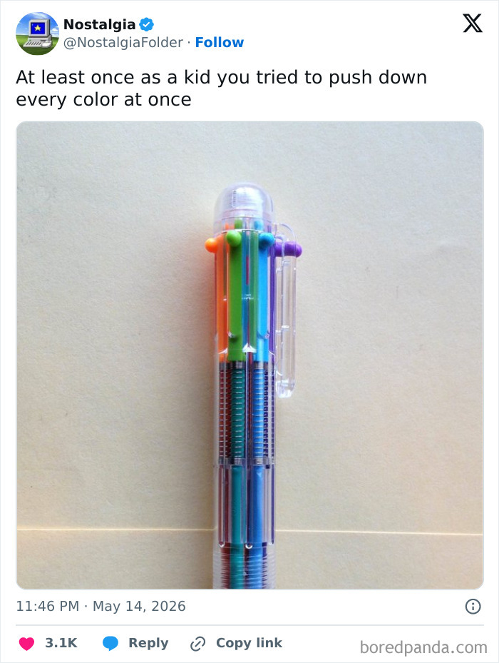 Image from Nostalgia Folder of a colorful multi-pen, a common item that might make you remember your childhood.