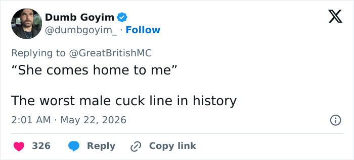 Tweet by Dumb Goyim about Adult Star Lily Phillips and her marriage vow, reacting to the boyfriend's job. Tweet by Dumb Goyim about Adult Star Lily Phillips and her marriage vow, reacting to the boyfriend's job.