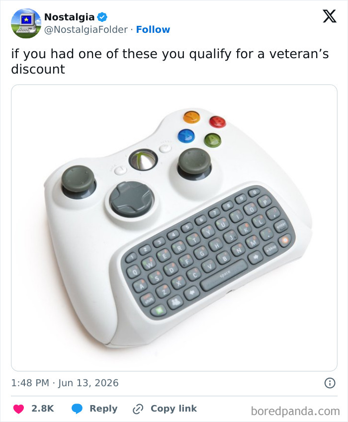 An Xbox 360 controller with a keyboard attachment, a piece of technology that might make you remember things.