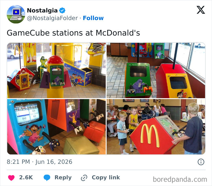 Collage of GameCube stations at McDonalds, reminding of nostalgic childhood gaming experiences.