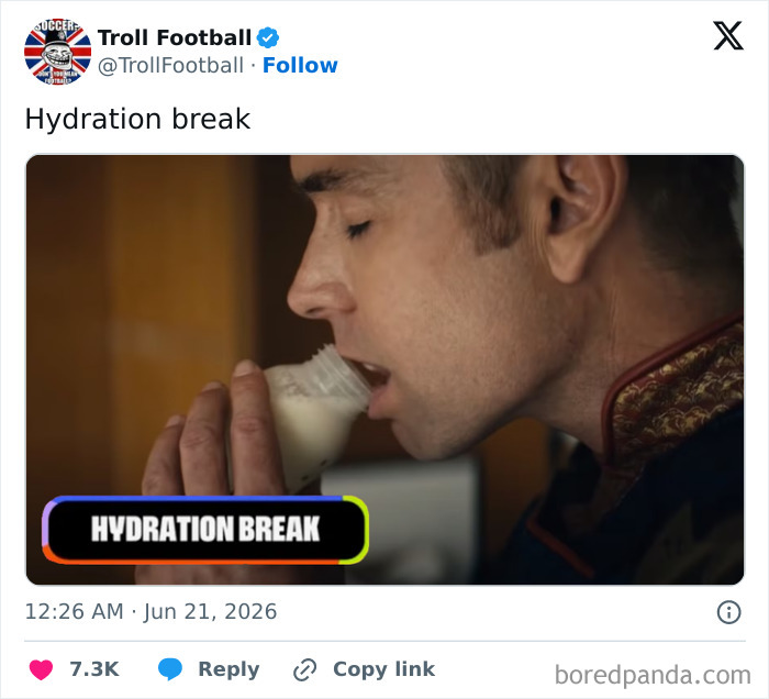 World Cup 2026 meme: Homelander from The Boys taking a hydration break from a baby bottle.