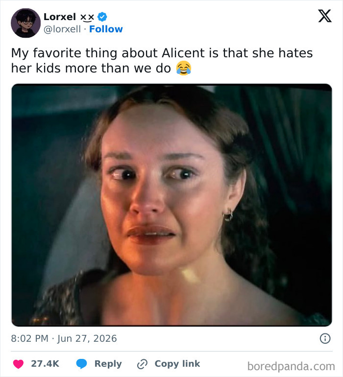 A close-up of a woman with a disgusted expression on her face. This is a funny pop culture post.