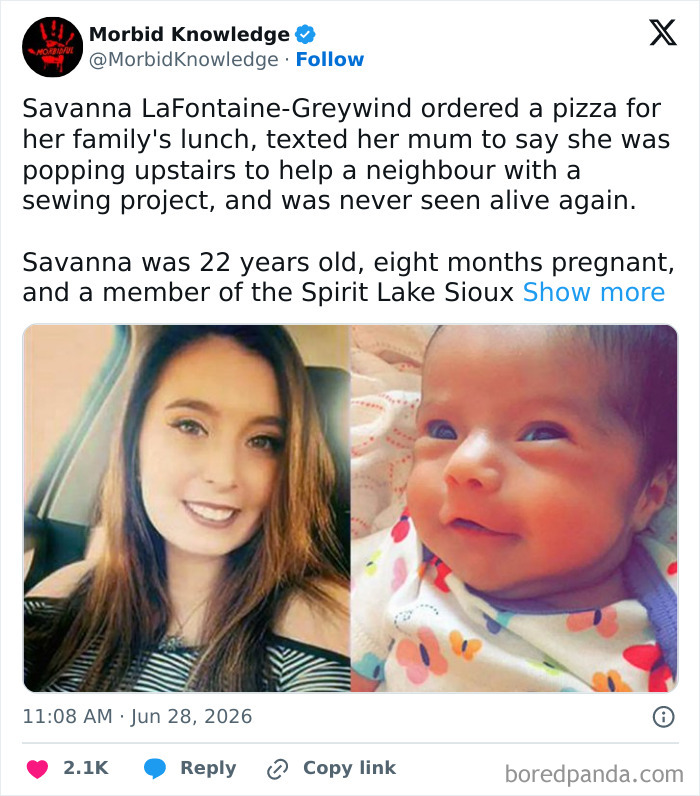 A smiling woman and a baby, depicting one of many morbid and sad stories.