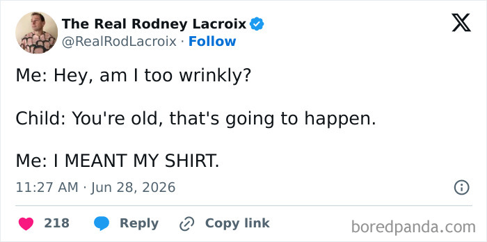 A funny parenting tweet about a child commenting on a parents wrinkles.