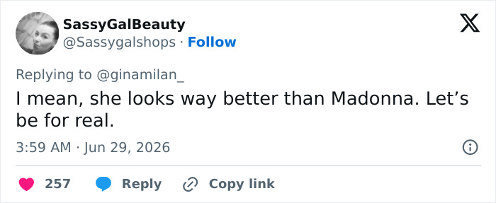 Twitter post featuring a user defending Shania Twain's sheer look against body shamers. Twitter post featuring a user defending Shania Twain's sheer look against body shamers.