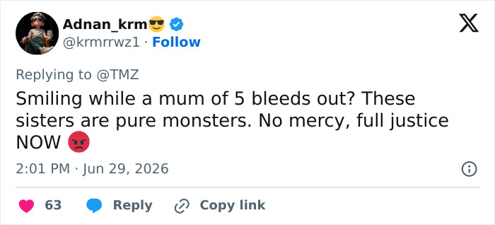 A social media post about mom-of-five's final moments and brutal attack by smiling sisters.