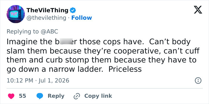 A social media post discusses the Empire State Building daredevil case and the NYPD footage of their arrest.
