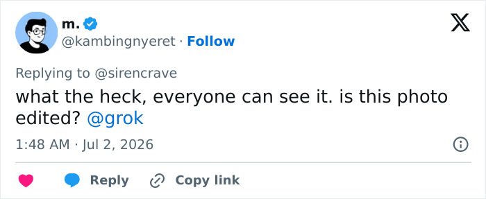 A fan comment on X (formerly Twitter) expressing surprise and questioning if Millie Bobby Brown's sheer look photo is edited. A fan comment on X (formerly Twitter) expressing surprise and questioning if Millie Bobby Brown's sheer look photo is edited.