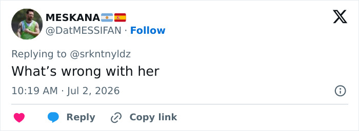 A screenshot showing a tweet replying to a medical student's revenge plot, asking about her condition.