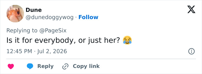 A social media user comments on Kim Kardashian's micro bikini: Is it for everybody, or just her? with laughing face emoji. A social media user comments on Kim Kardashian's micro bikini: Is it for everybody, or just her? with laughing face emoji.