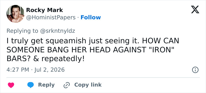A Twitter post from Rocky Mark discussing a disturbing jail footage involving a revenge plot.