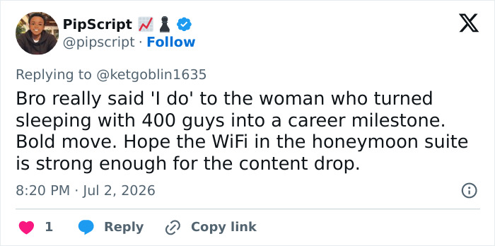 Another social media comment discussing Bonnie Blue's wedding photos, highlighting the baby shower scandal. Another social media comment discussing Bonnie Blue's wedding photos, highlighting the baby shower scandal.