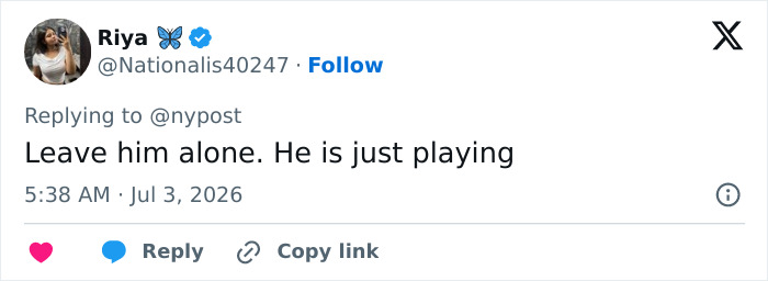 A social media post from @Nationalis40247 about a 14-year-old boy terrorizing tourists with a water toy. A social media post from @Nationalis40247 about a 14-year-old boy terrorizing tourists with a water toy.
