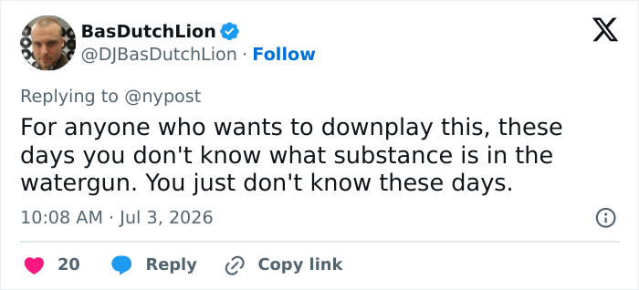 A tweet from BasDutchLion discussing concerns about a water toy used by a 14-year-old boy. A tweet from BasDutchLion discussing concerns about a water toy used by a 14-year-old boy.